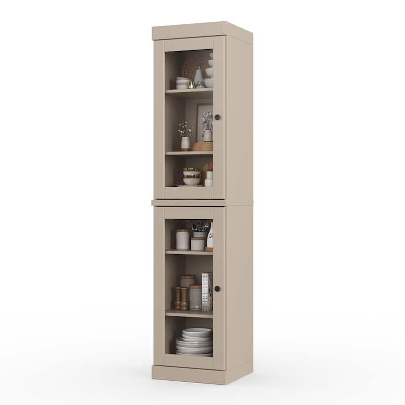 100% Solid Wood 16.5" Kitchen Pantry Cabinet with Doors by Palace Imports - Beige - Clear Glass