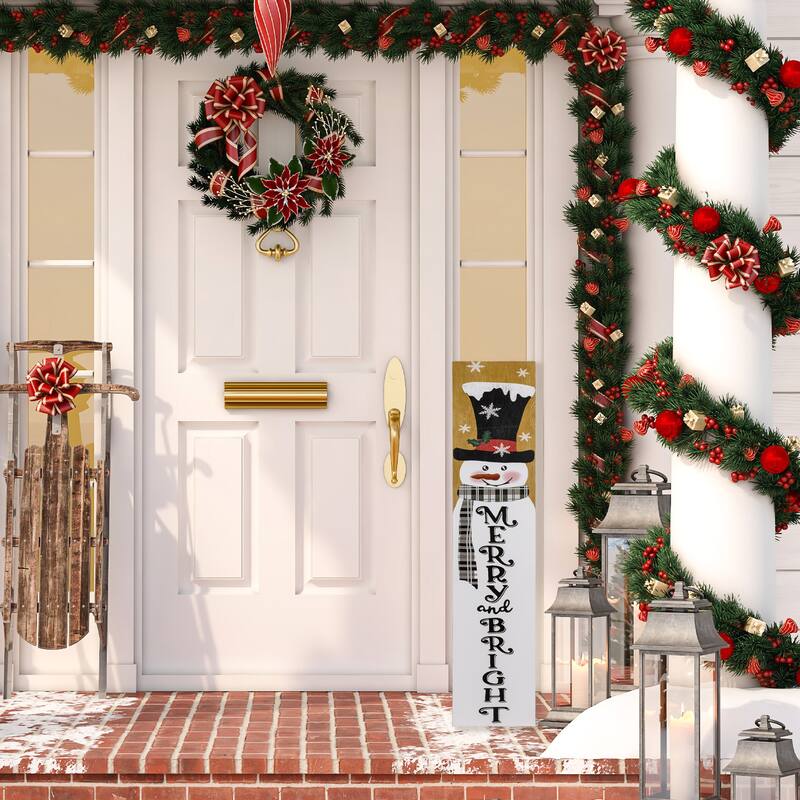36" Snowman "Merry and Bright" Christmas Porch Board Sign Decoration