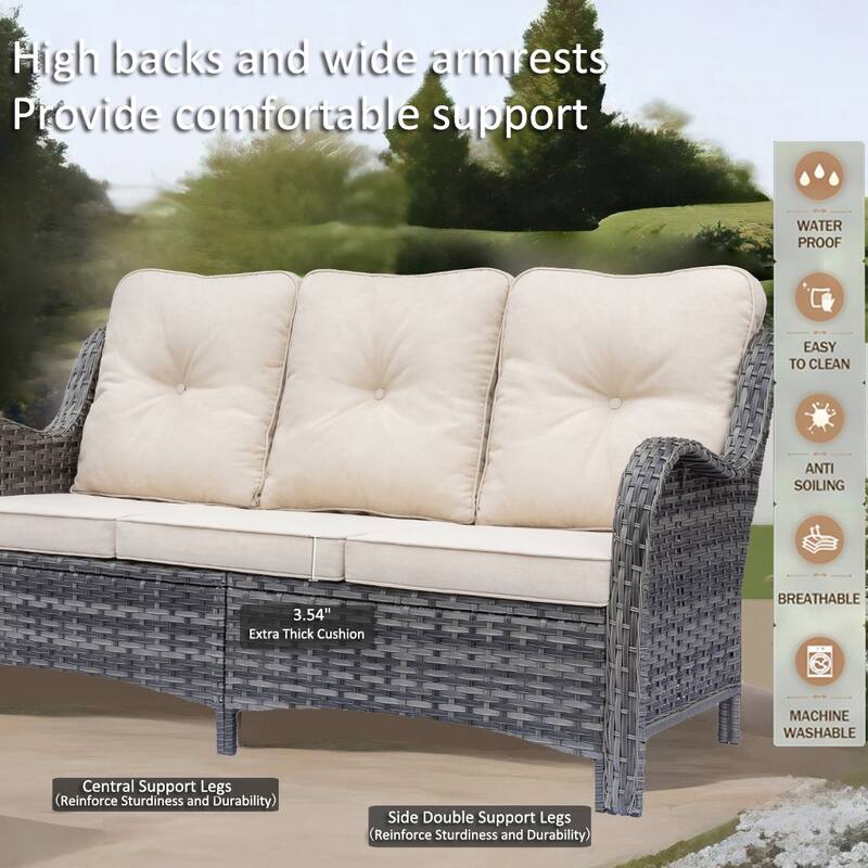 Gray Rattan Outdoor Patio Conversation Sets with Swivel Rocker Chairs