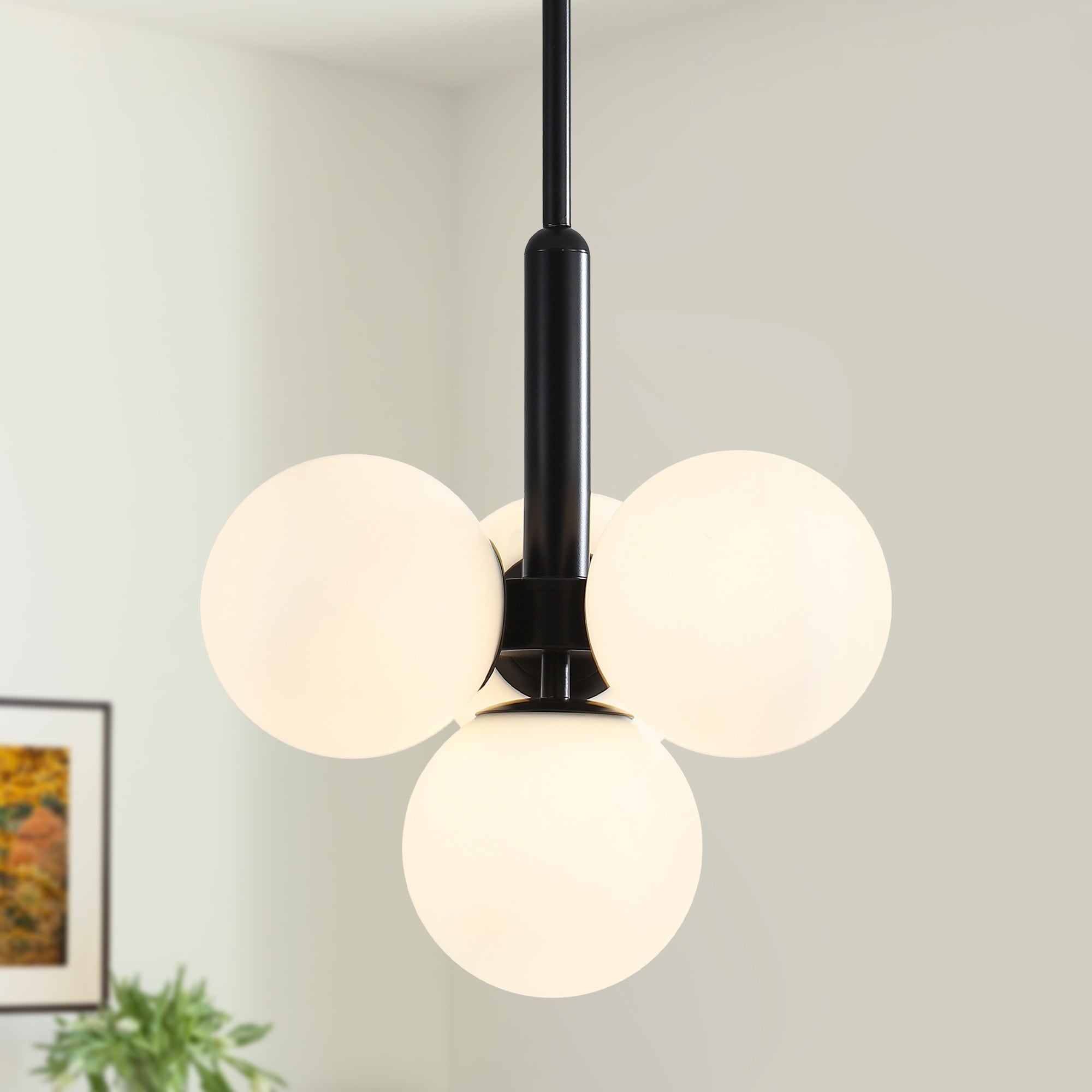 Modern 4-Light Milk White Glass Globe Chandelier for Dining Room Kitchen Island