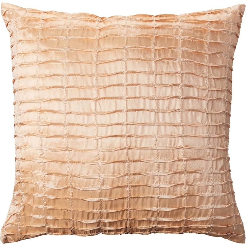 Violet Linen Silky Pleated Satin Pattern, 17 Inch x 17 Inch, Square, Decorative Accent Throw Pillow - Beige