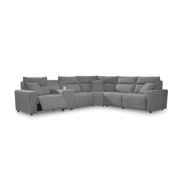 Signature Design by Ashley Modmax Gray 6-Piece Reclining Sectional with Storage Console - 143" W x 125" D x 41" H