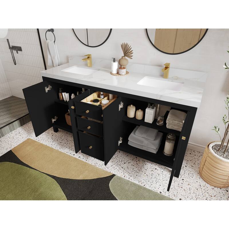 Willow Collections 72 in. W x 22 in. D Chicago Double Bowl Sink Bathroom Vanity with Countertop
