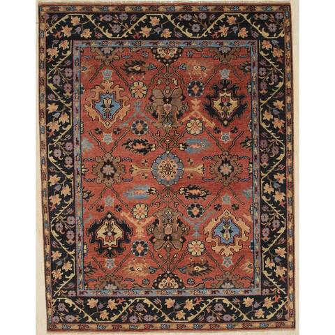 Handknotted Wool RUST / NAVY Traditional All Over Traditional Knot Rug - 6' x 9'