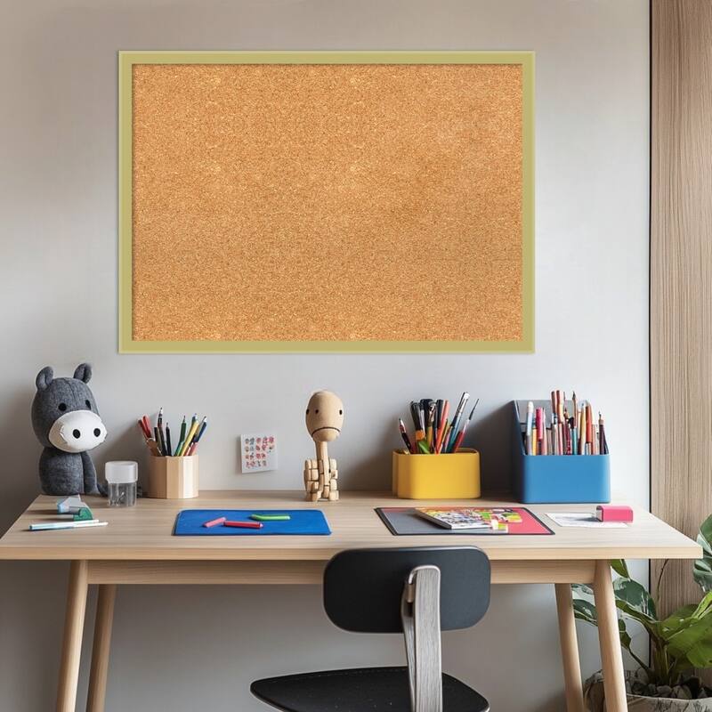 Incline Light Gold Wood Framed Cork Board - Bulletin Board, Organization Board, Pin Board