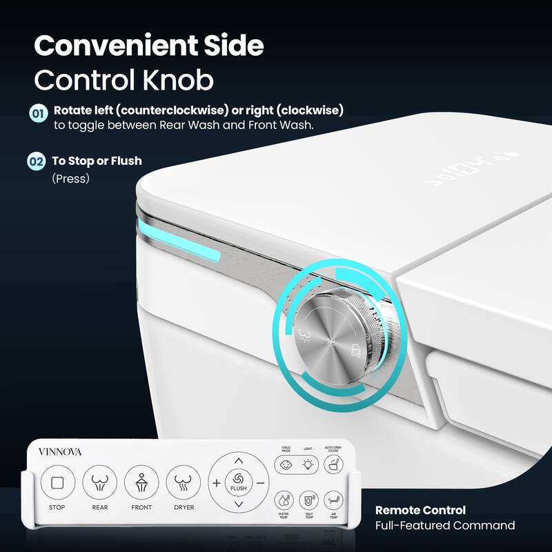 Yecla Elongated Smart Bidet Toilet Combo with LED screen display,ADA Chair Height, Heated Seat, Dryer & Foot/Remote Flush