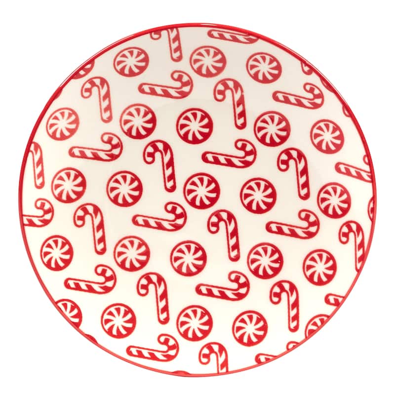 Certified International Peppermint Candy 6" Luncheon/Canape Plates, Set of 6 Assorted Designs - 6-inch