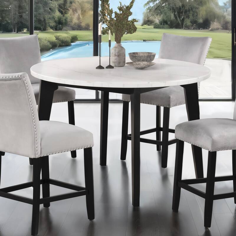 Furniture of America Fieny Modern Genuine White Marble Round 45-inch Counter Height Dining Table