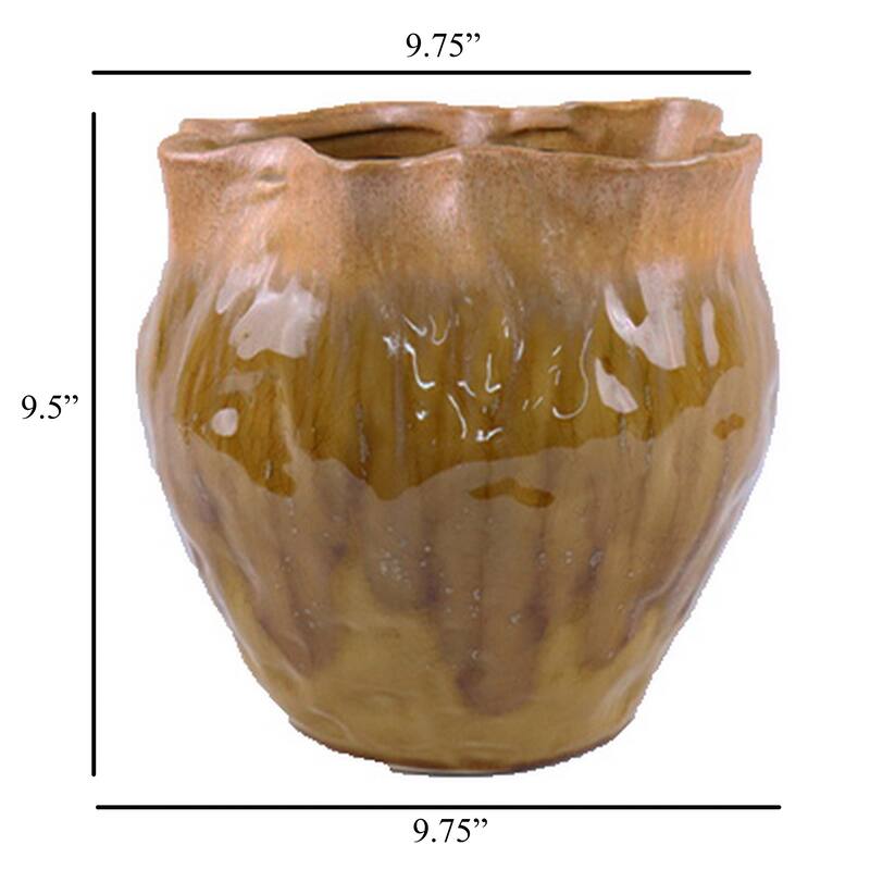 Balie Accent Vase, Brown Ceramic, Irregular Top Edge, Modern 10 Inch