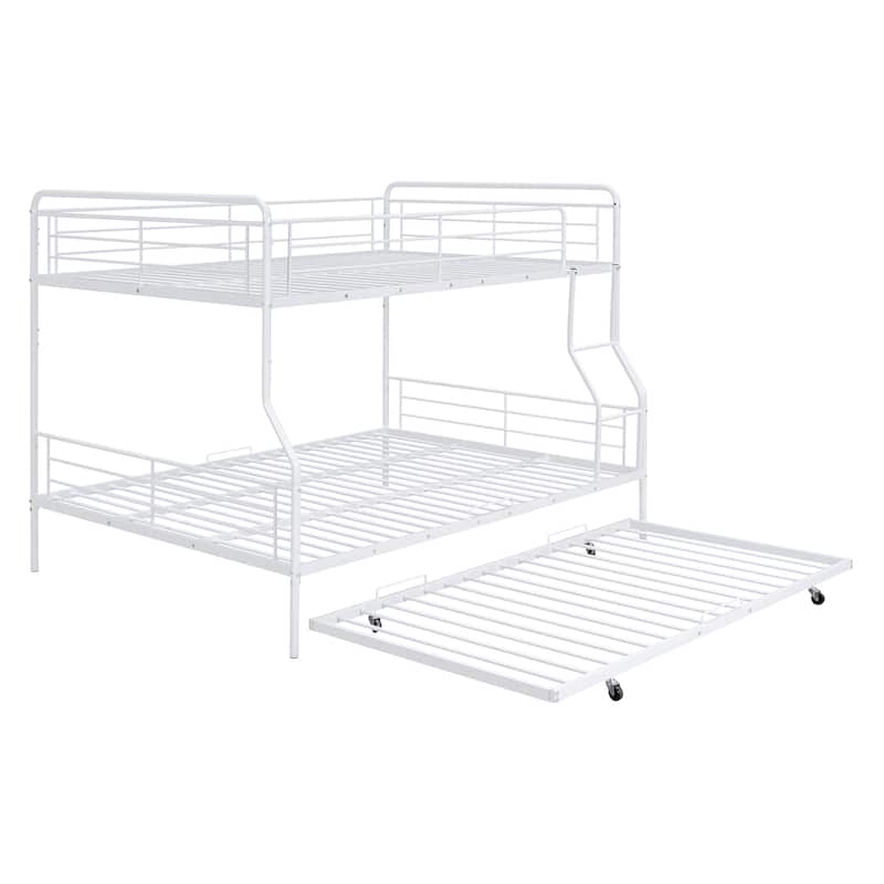 Full XL Over Queen Metal Bunk Bed with Twin Size Trundle, White