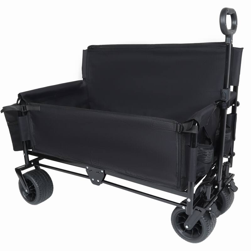 3-in-1 Folding Wagon Cart with Bench Seat, patent protection- Includes 1 ice pack, 500lbs Heavy-Duty Utility Wagon
