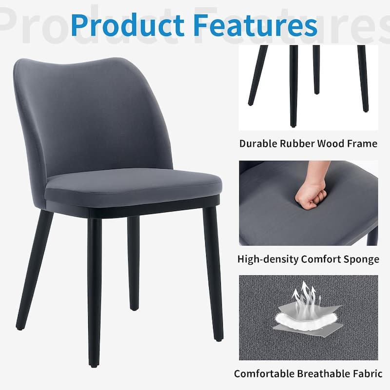 Upholstered Fabric Dining Room Side Chairs, Chair for Dining Room with Padded Seat and Wood Legs(Set of 2) - Grey - VELVET 2 SET