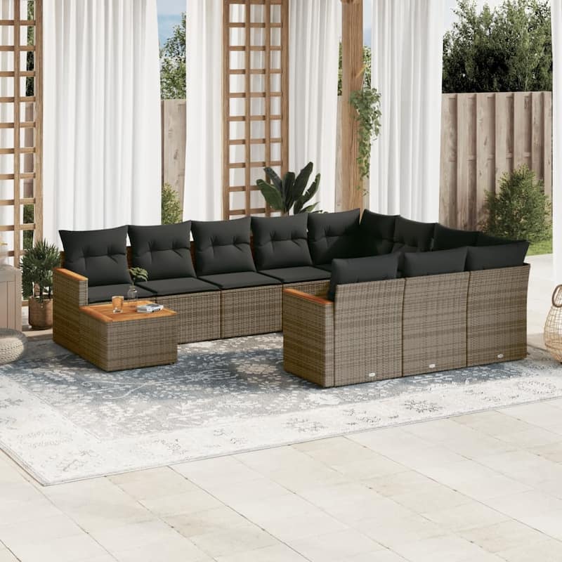 vidaXL Patio Sofa Set with Cushions Outdoor Furniture 11 Piece Poly Rattan - Gray