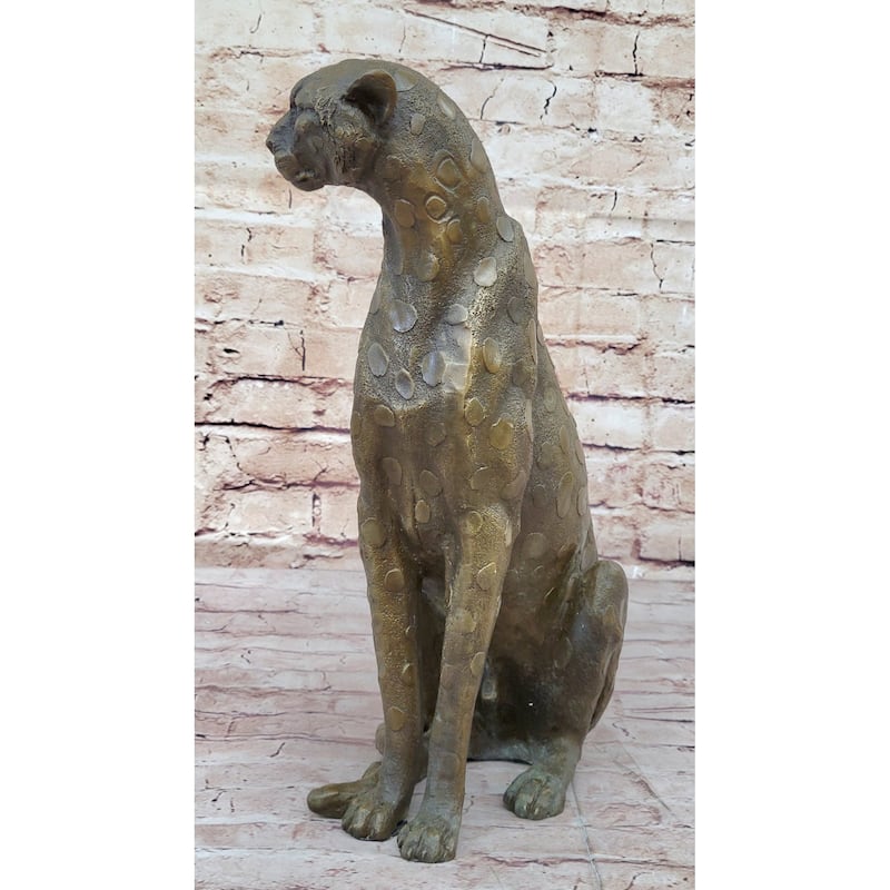 Hot Cast Bronze Guardian Cheetah Leopard Sculpture Statue Figure Decor