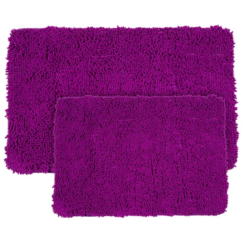 Bathroom Rugs - 2-Piece Memory Foam Bathroom Set with Chenille Shag Top and Non-Slip Base by Windsor Home
