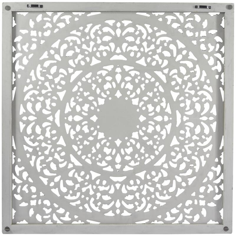 Wooden Floral Handmade Carved Scroll Mandala Home Wall Decor with Brown Distressing - Gray - Roche River Decor