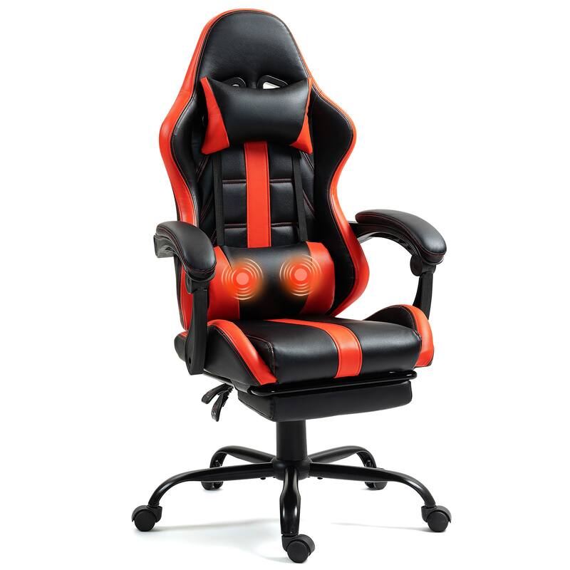 AVAWING Gaming Chair PU Leather Office Chair with Footrest - Red