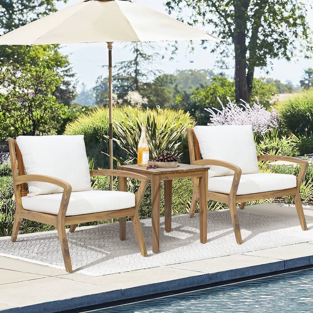 Outdoor Acacia Wood 2 Seater Chat Set with Cushions, Outdoor Bistro Set Furniture