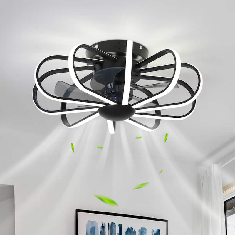 Starsky 23'' Drum Flush Mount LED Ceiling Fan with Light,6-Speed Low Profile Smart APP Control Ceiling Fan with Remote