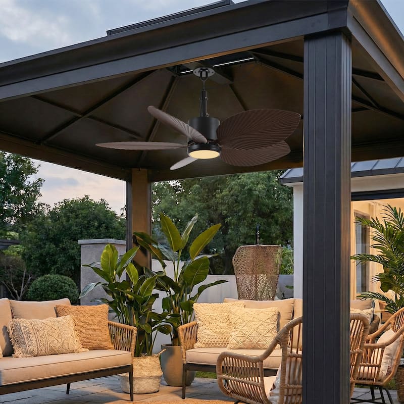 42" Tropical ABS Palm Leaf 5-Blades Outdoor Gazebo Ceiling Fan with Remote and Light - 42"Wx13.7"H