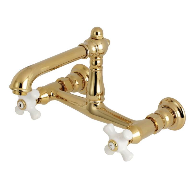 Kingston Brass English Country Two-Handle 2-Hole Wall Mount Bathroom Faucet - Polished Brass