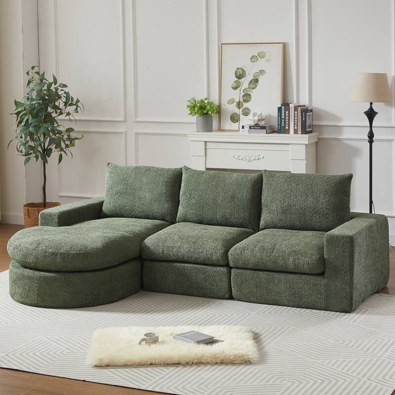 Curved Sectional Sofa with L-Shape Chaise, Chenille Upholstered Boneless Cloud Sofa, Modular 4 Seat Corner Sofa with Cushions