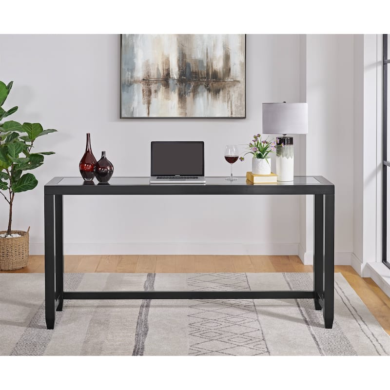 Cordero Wood Glass Top 72-Inch Wide Counter Height Console Bar Table and 3 Stools Set