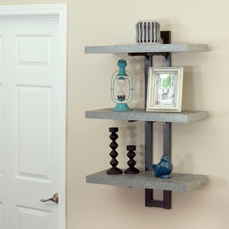 Household Essentials Wall Mounted Grey 3-tier Shelf