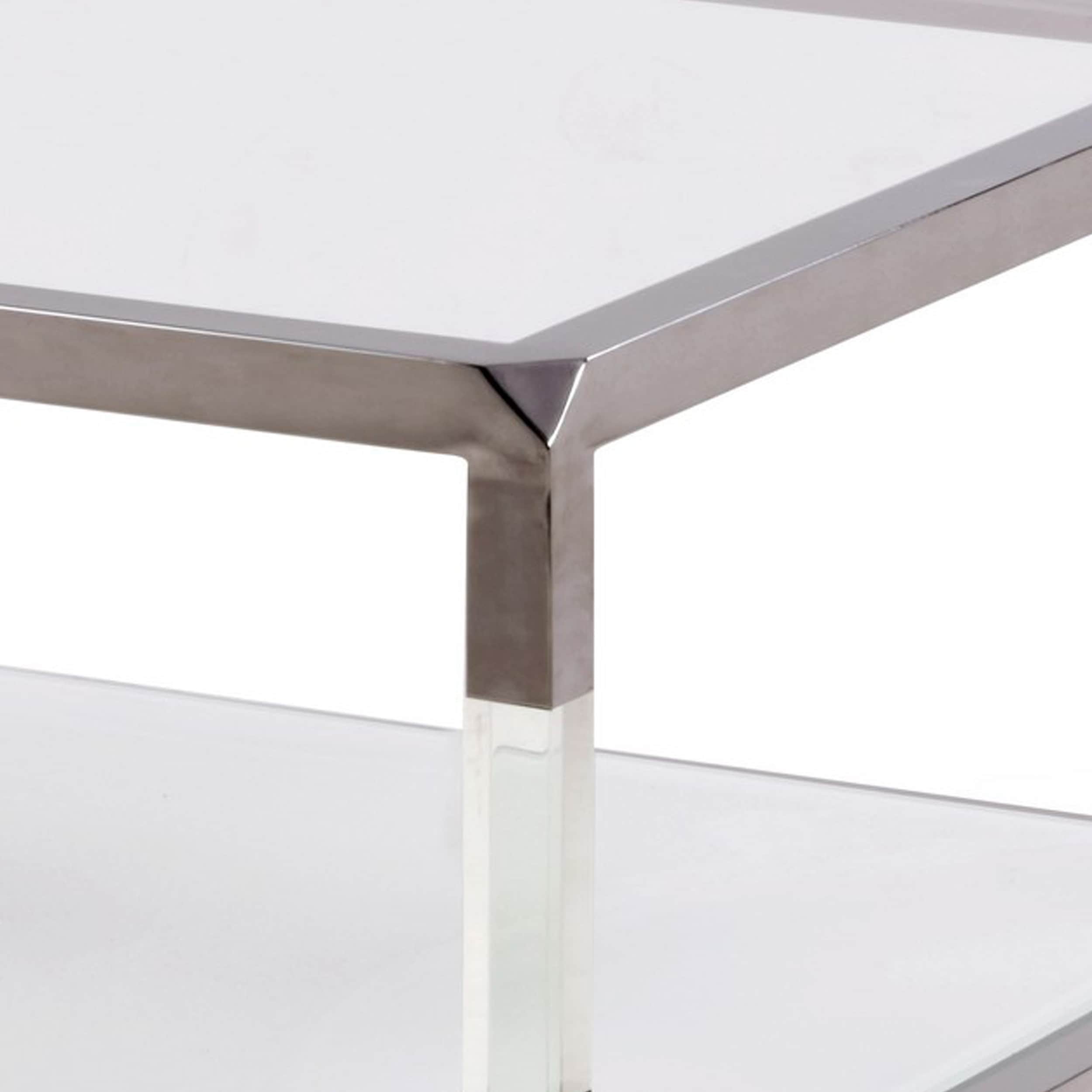 Jape 48 Inch Rectangular Coffee Table, Glass, Steel, Clear Acrylic 