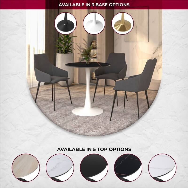 Bristol Modern Round Pedestal Dining Table with Scratch-Resistant Sintered Stone Top and Steel Base, Seats of 2-4