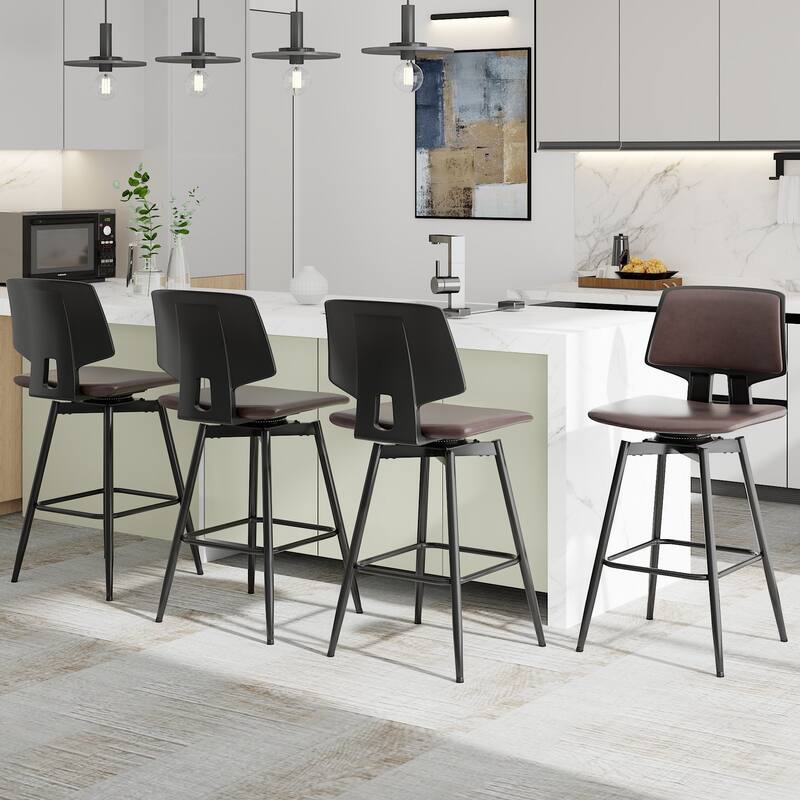 VECELO 2/4-Piece 360° Swivel PU Leather Bar Stools with Footrest Multi-Purpose Space-Saving Bar Stools for Small Apartments - Set of 4 - Charcoal