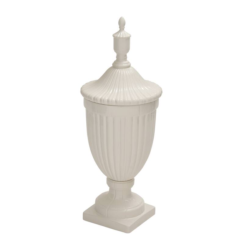 White Ceramic Tall Fluted Urn Living Room Decorative Jars with Grooves and Lid