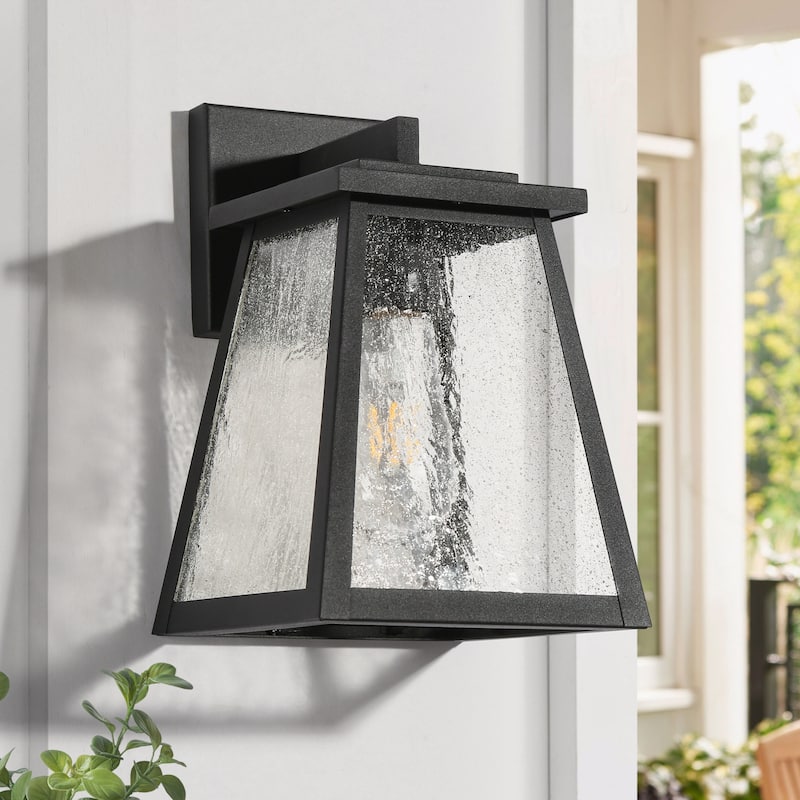 Mid-Century Modern Black 1-Light Outdoor Wall Sconces Patio Lantern - W7" x H11"