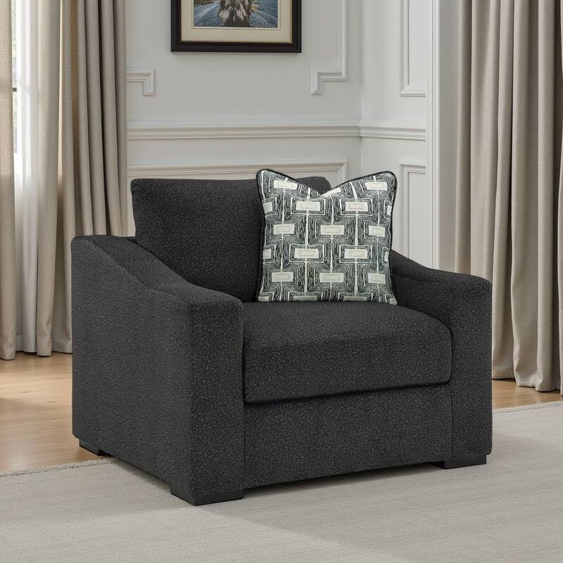 Wryen Accent Armchair, Onyx Black Polyester, 1 Accent Throw Pillow