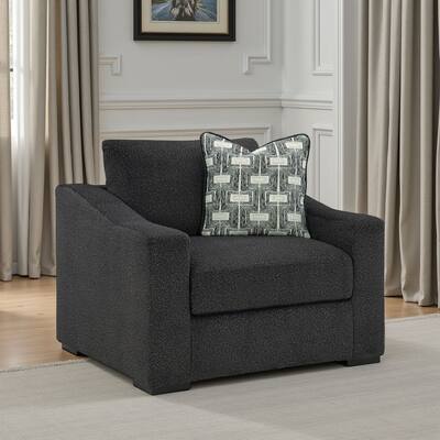 Wryen Accent Armchair, Onyx Black Polyester, 1 Accent Throw Pillow
