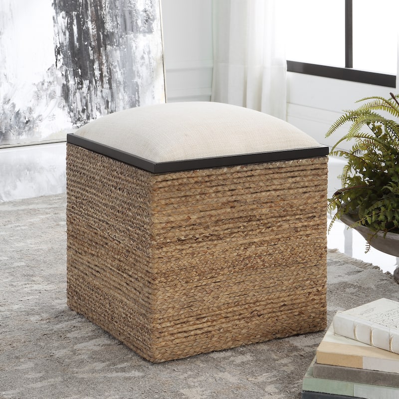 Uttermost Island Square Straw Accent Stool - 17"W x 22"H x 17"D