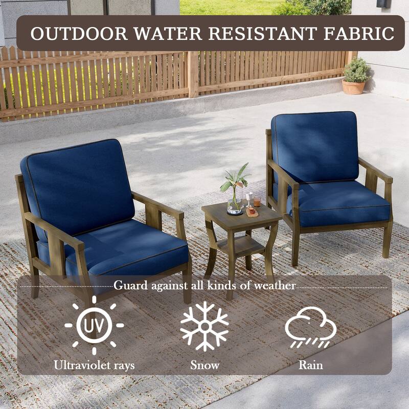 3-Piece Solid Teak Outdoor Patio Furniture Set Armchairs & Storage Table