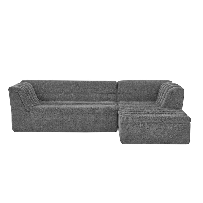 Modular Sectional Sofa with L-Shape Chaise Lounge, Chenille Upholstered Boneless Couch, Corner Sofa with Wave-Shaped Armrest