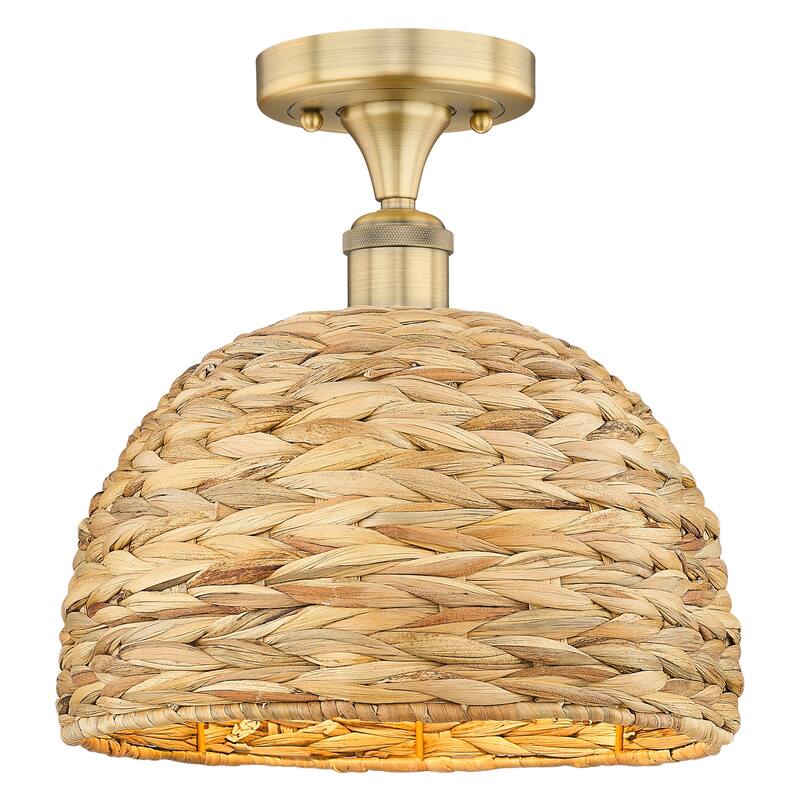 Innovations Lighting 616-1F-11-12 Woven Rattan Semi-Flush Woven Rattan - Brushed Brass / Natural