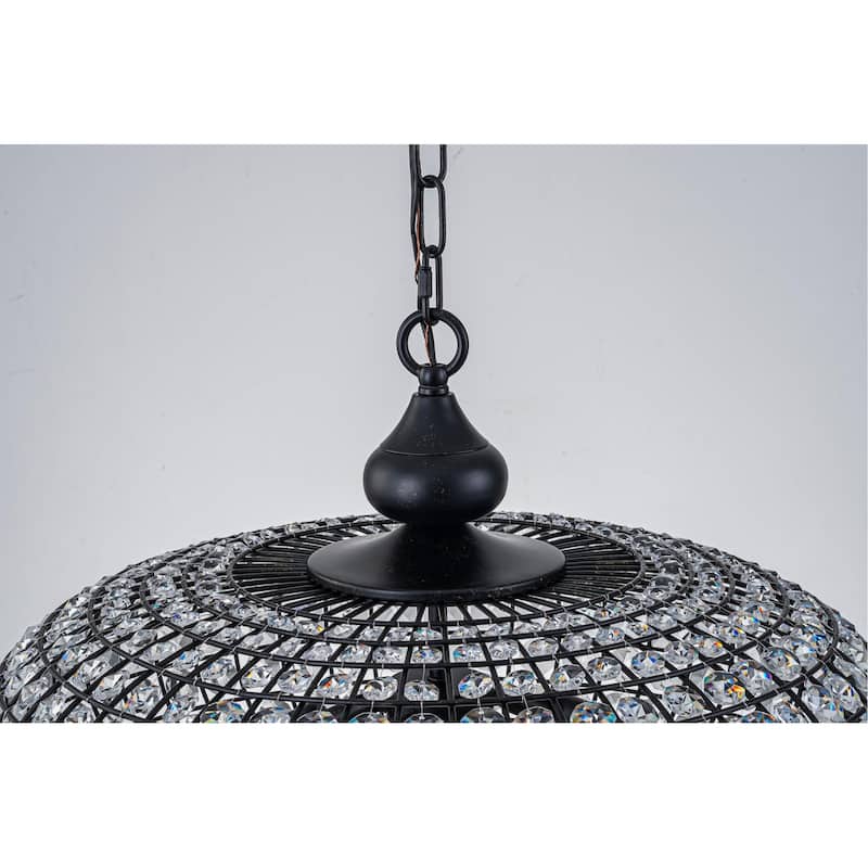 Retro French 4/5-Light Antique Brass Globe Crystal Chandelier for Living/Dining Room