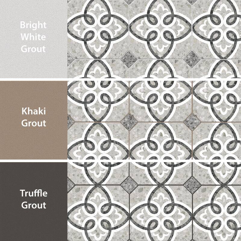 Merola Tile Riviera Octagon Garde Gris with Taco Nero 7-7/8" x 7-7/8" Porcelain Floor and Wall Tile