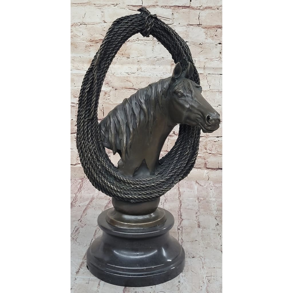 Equestrian Horse Lover Horses Bust Original Art Bronze Sculpture Statue Figure On Marble Base