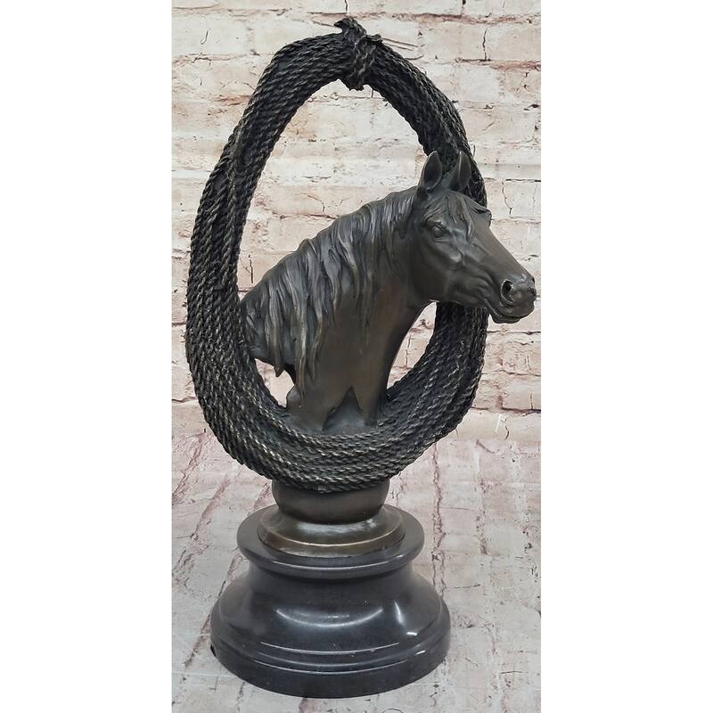 Equestrian Horse Lover Horses Bust Original Art Bronze Sculpture Statue Figure On Marble Base