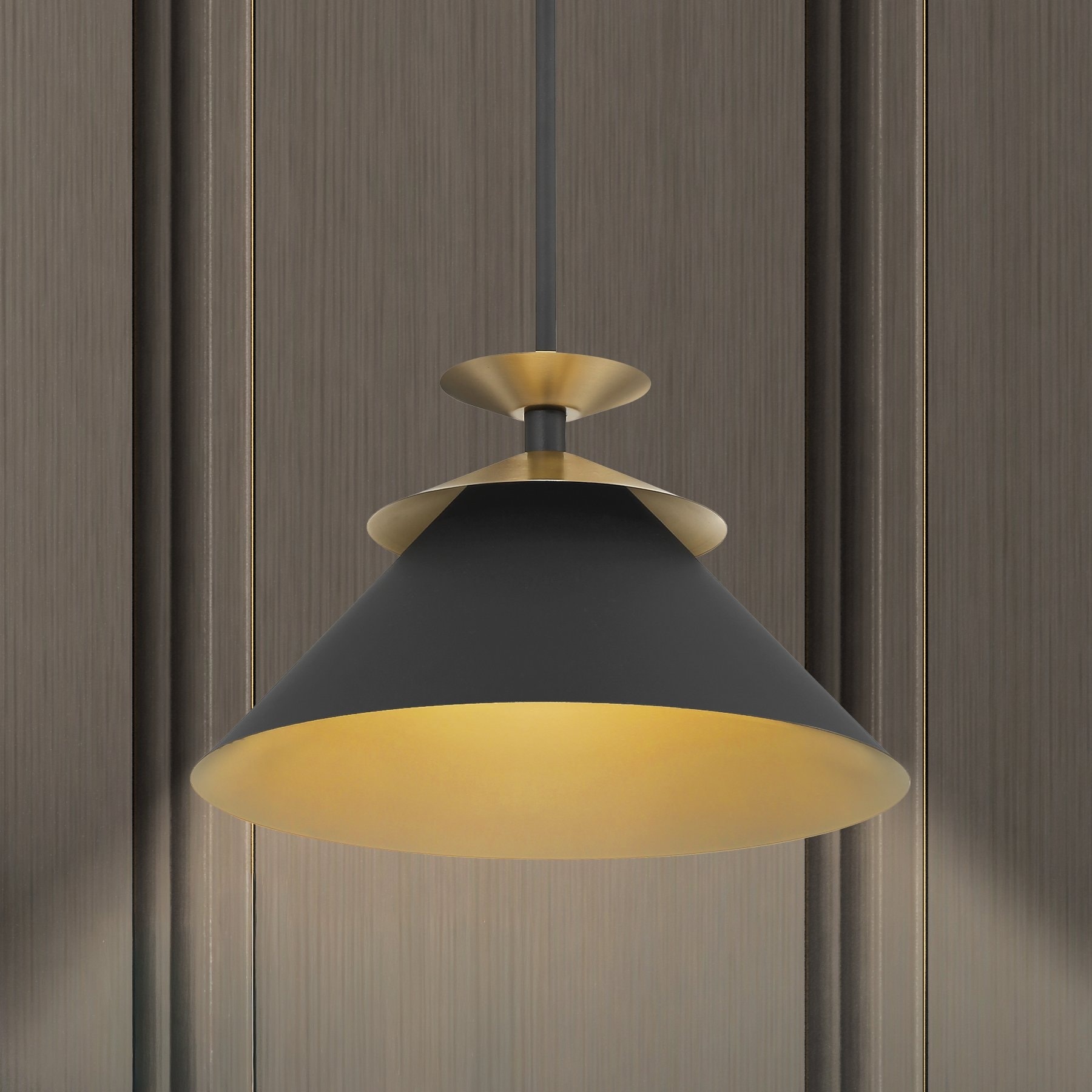 Thesis Tremolo 16-inch 1-light Textured Black and Champagne Gold Pendant Light