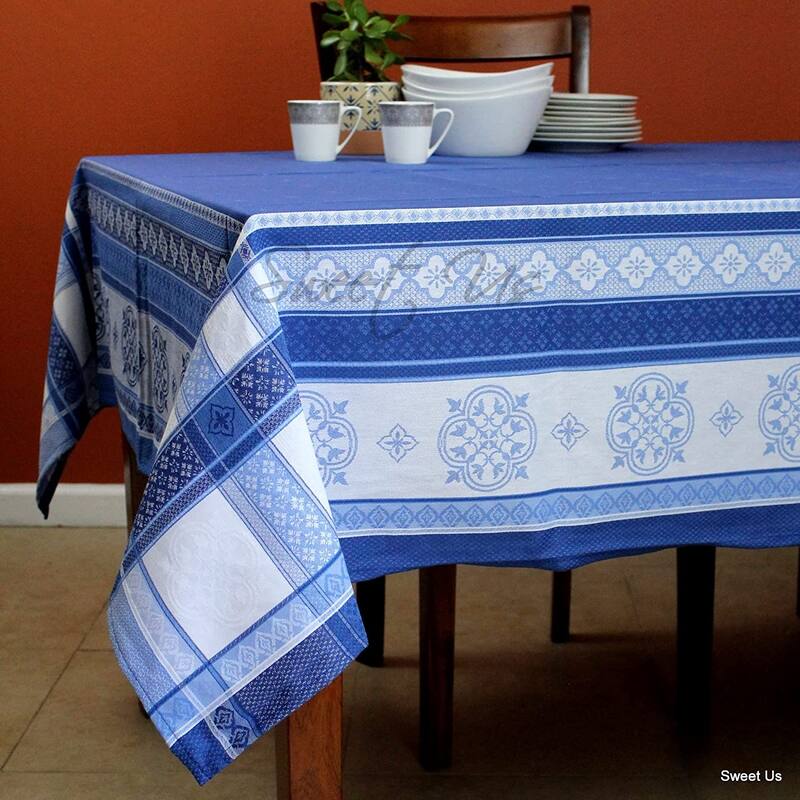 Wipeable Spill Resistant French Floral Cotton Sens Jacquard Tablecloth - 62 x 116 in
