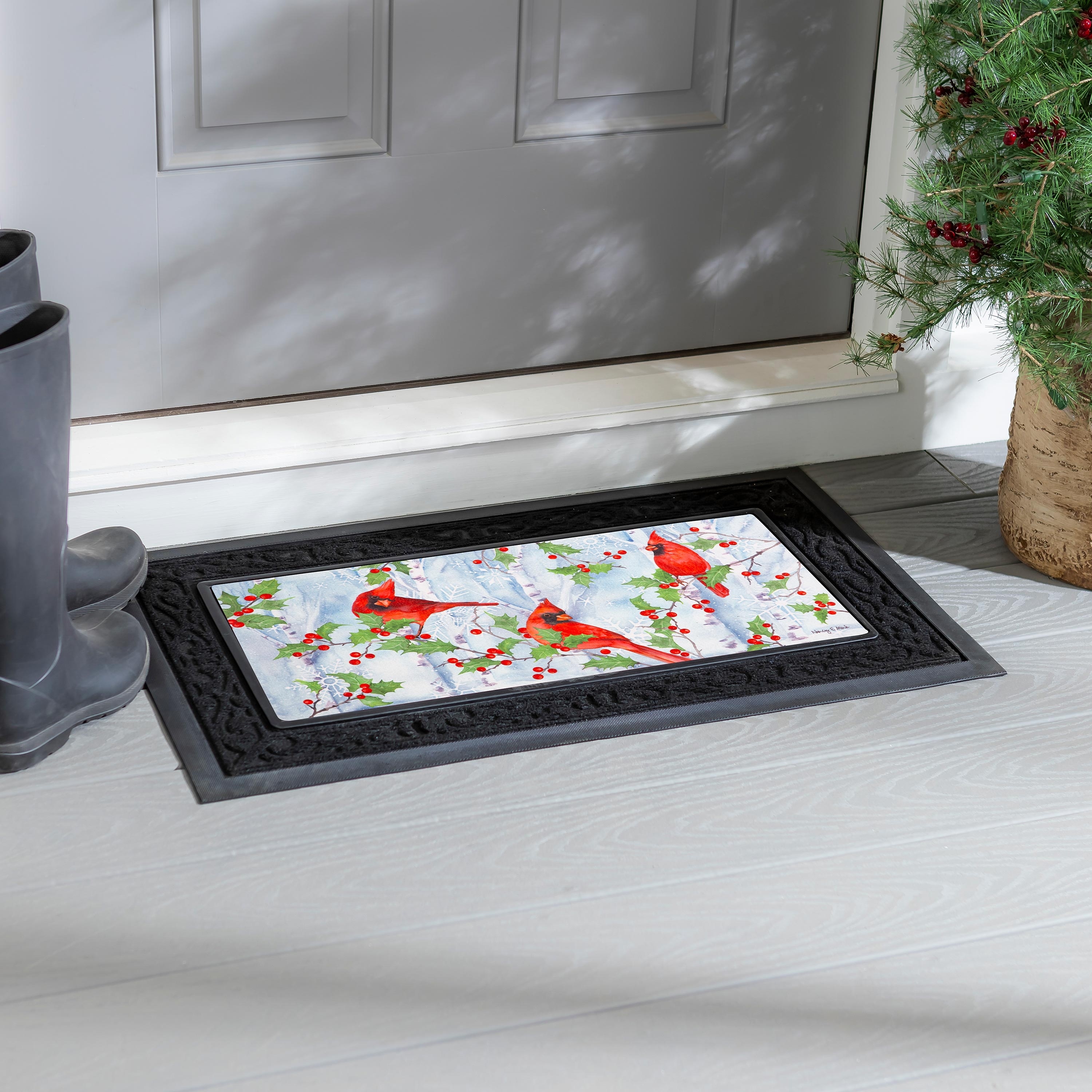 22 in. x 10 in. Snowman and Chickadee Sassafras Switch Mat - 22 x 10