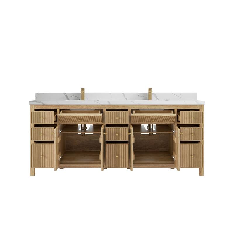 Willow Collections 84 in. W x 22 in. D Sonoma Teak Double Sink Bathroom Vanity with Countertop