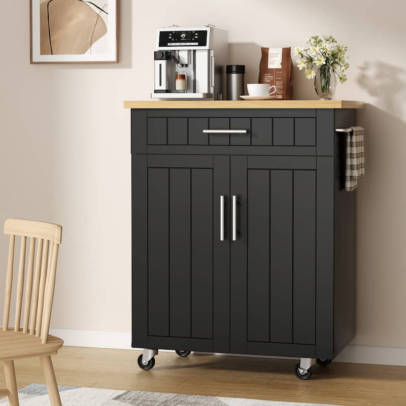Rolling Kitchen Island with Storage Cabinet & Drawer – Extra Counter Space for Kitchen