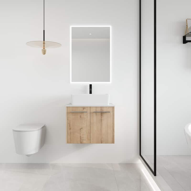 Malwee 24"/30" Floating Bathroom Vanity, Wall Mounted Bathroom Vanity with Ceramic Sink,Soft Close Doors