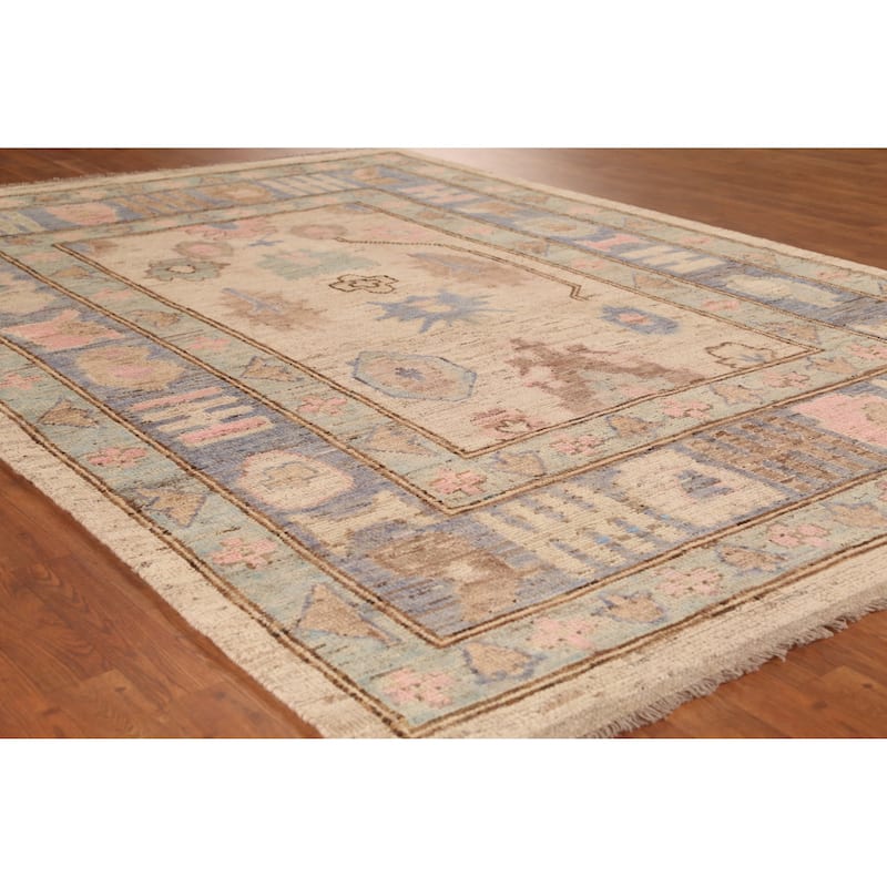 Earth Tone Oushak Turkish Rug Handmade Living Room Wool Carpet - 6'8" x 9'8" - 6'8" x 9'8" - Ivory/Beige